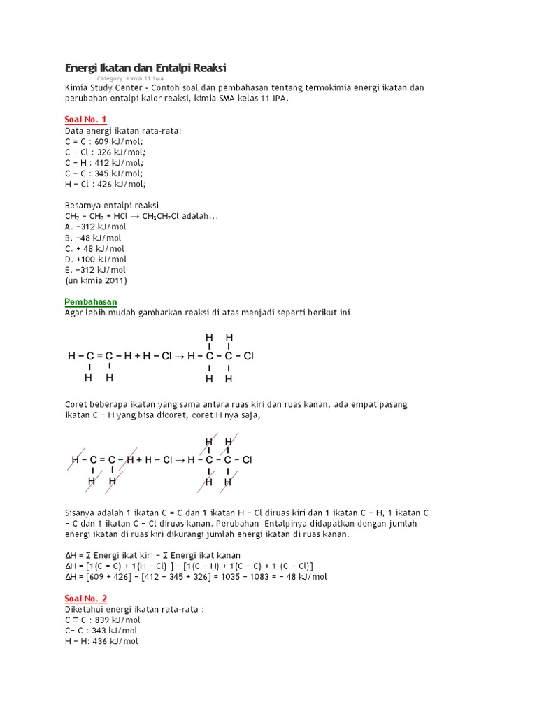 Energi Ikatan Dan Entalpi Reaksi