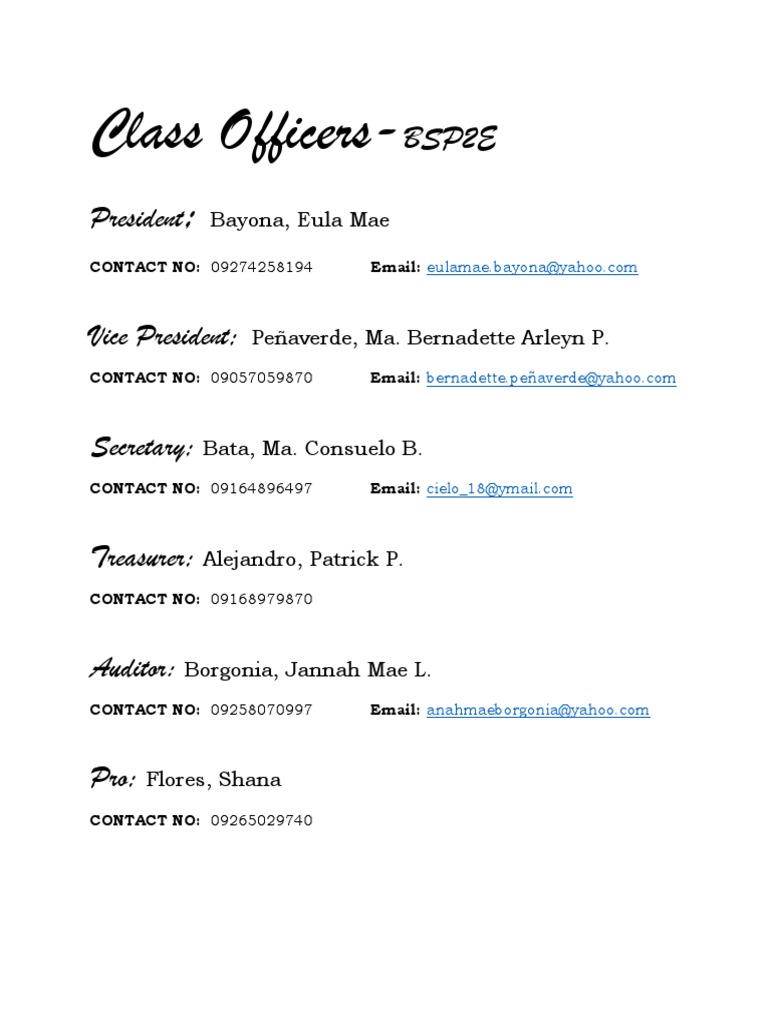 Class Officers BSP2E | PDF