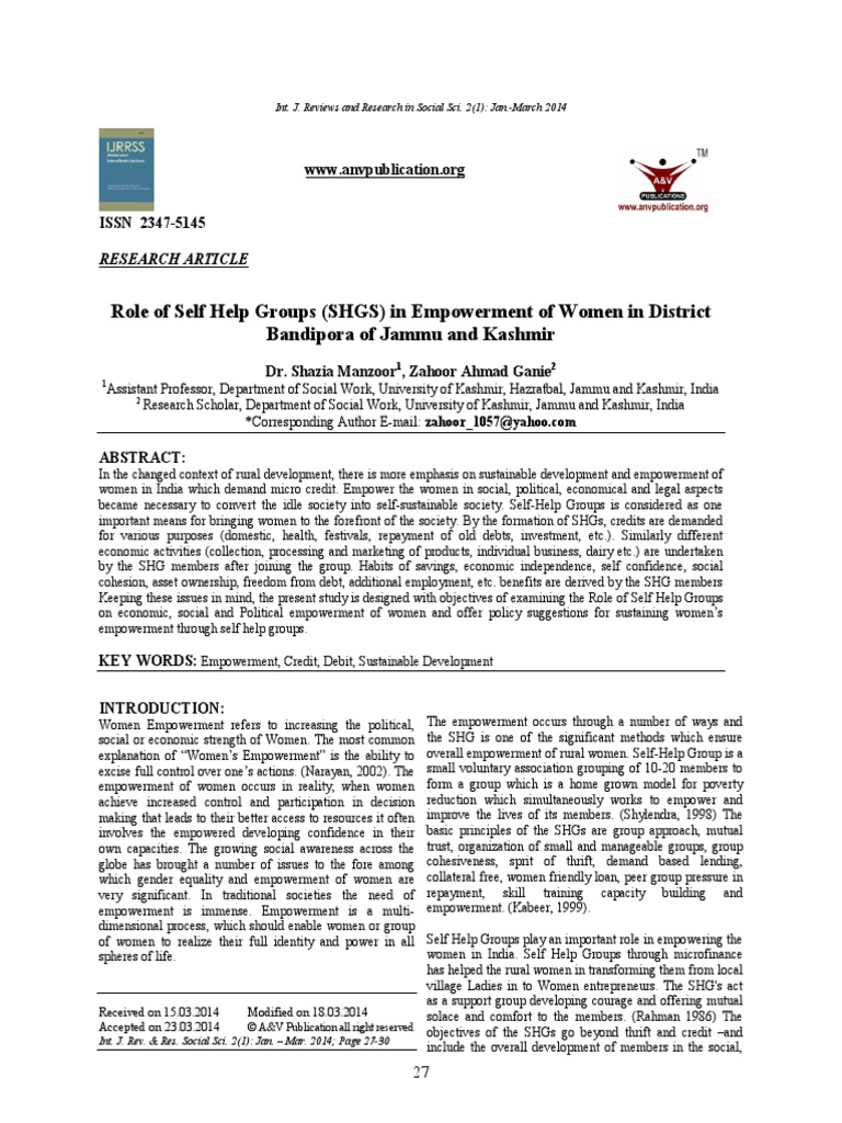Role of Self Help Groups (SHGS) in Empowerment of Women in District | PDF
