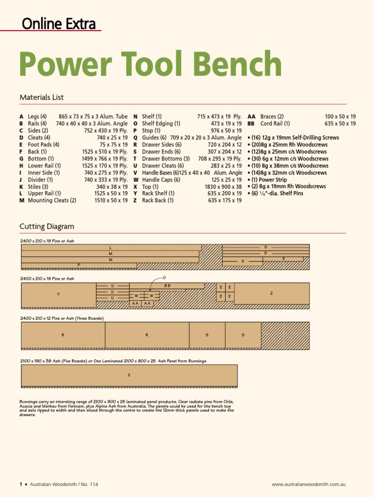 Power Tool Bench Materials Guide | PDF