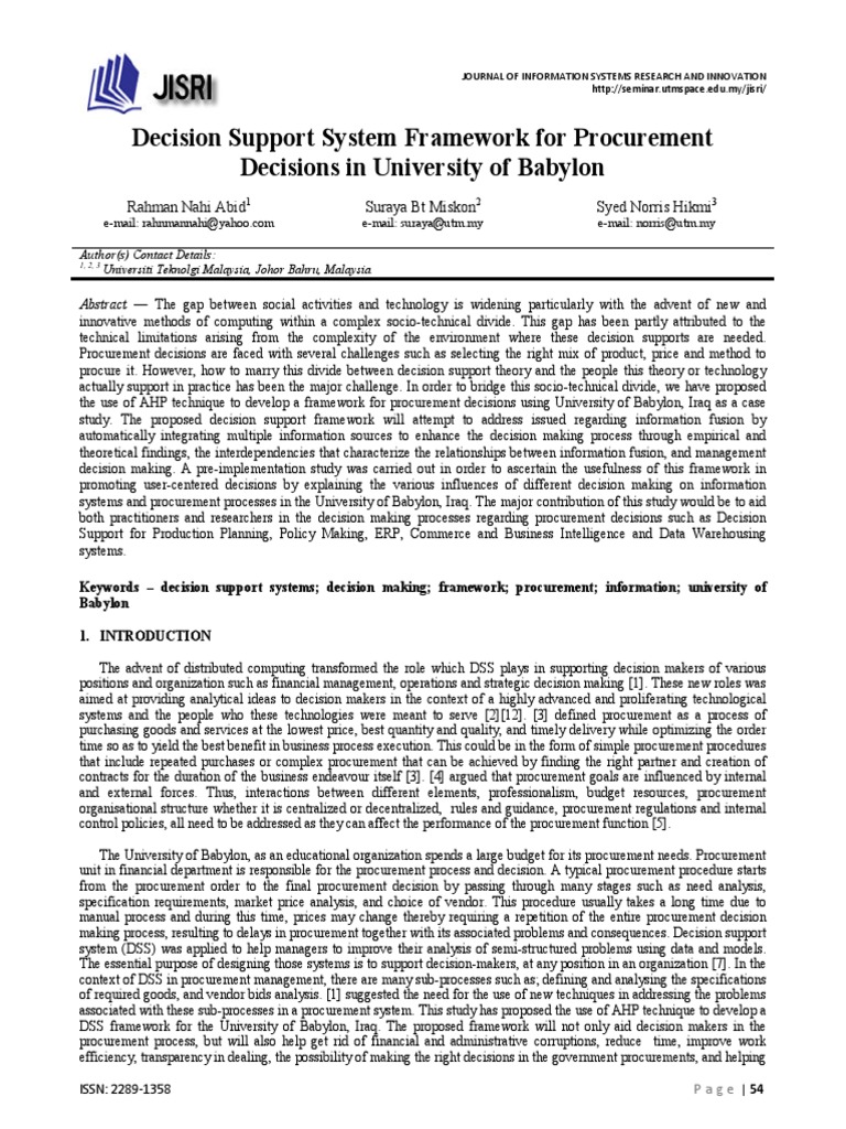 Pub7 Decision Support System in University of Babylon PDF | PDF ...