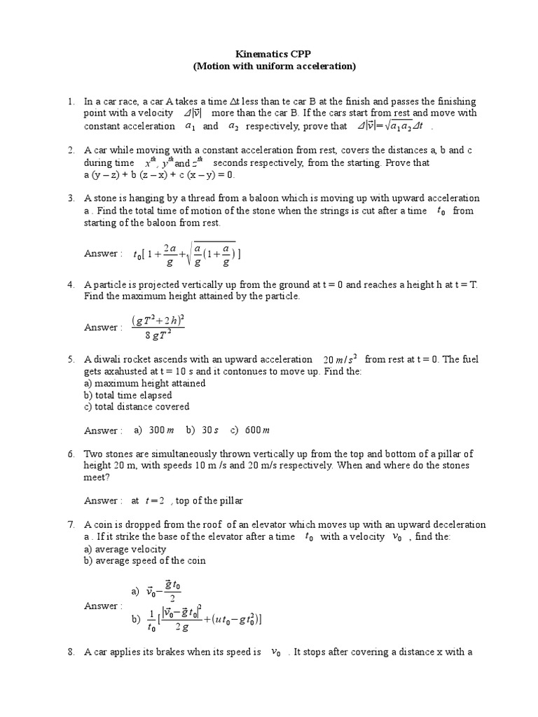 Physics Problems for Students | PDF | Acceleration | Velocity