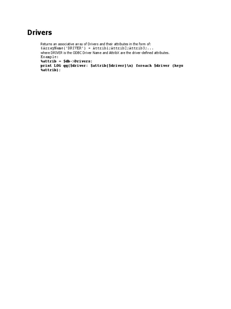 Drivers: $arrayname ('Driver') Attrib1 Attrib2 Attrib3 ... Example | PDF