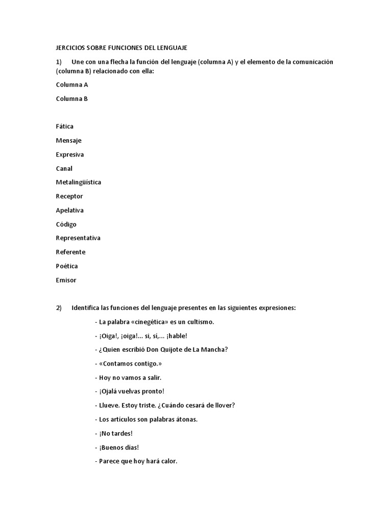 Ejercicios de Funciones del Lenguaje | PDF | Lingüística | Idiomas