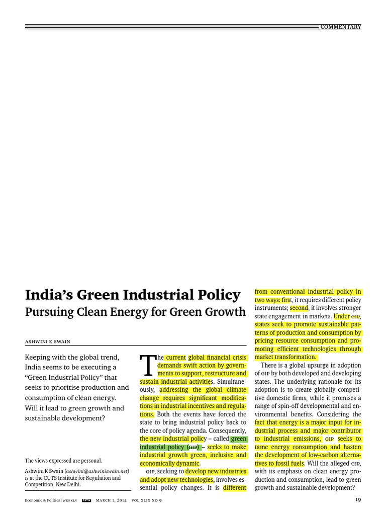 Indias Green Industrial Policy | PDF | Sustainability | Renewable Energy