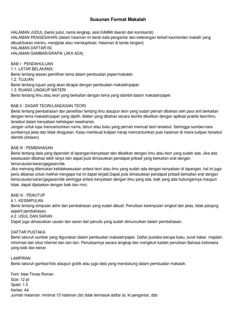 Susunan Format Makalah