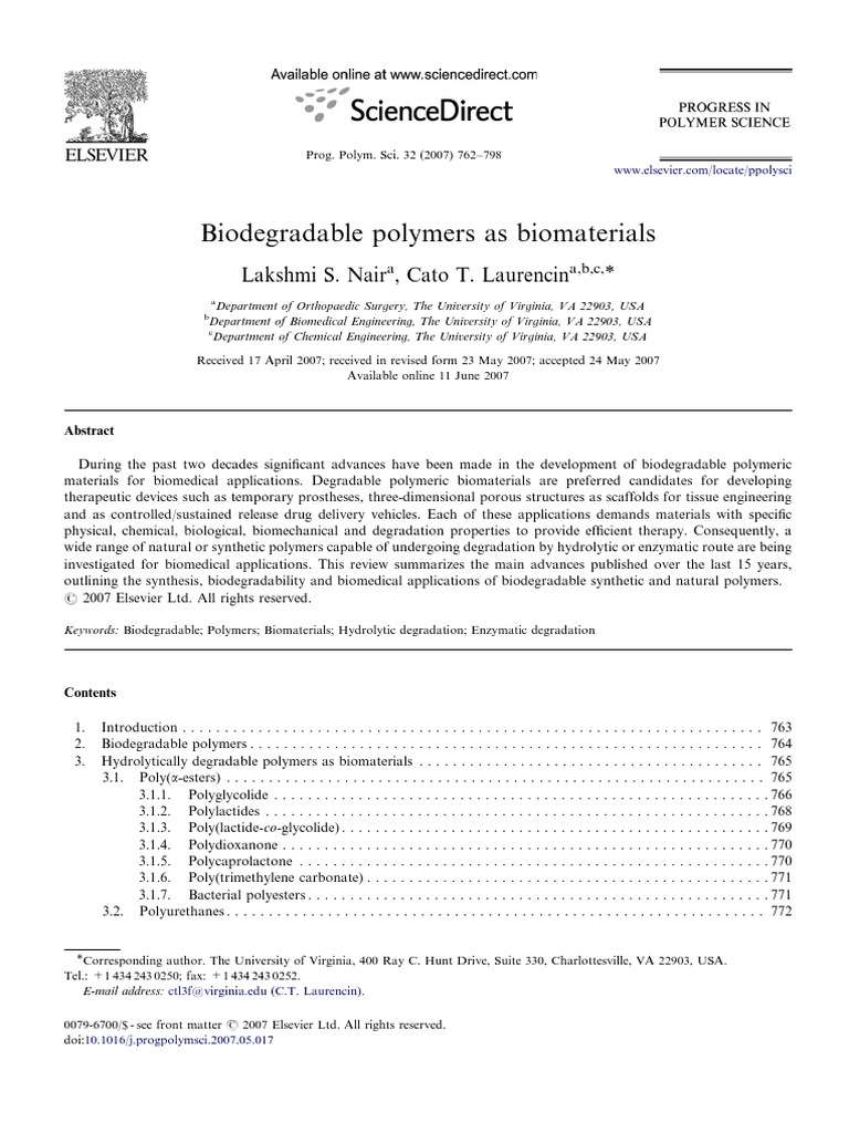 Biodegradable Polymers As Biomaterials | PDF | Biodegradation | Polymers