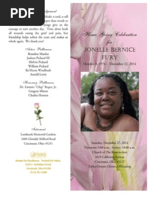 Jonelle B. Fury Funeral Program 