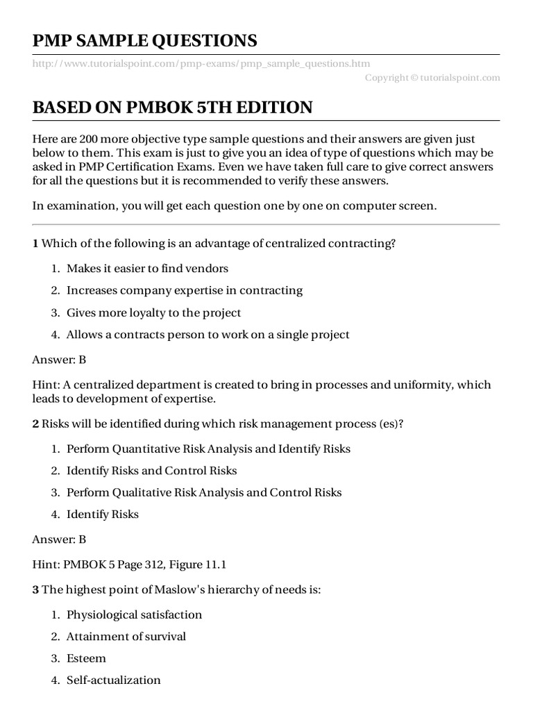PMP Sample Questions | PDF