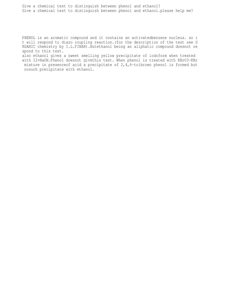 Distinguishing Test Between Alcohol And Phenol PDF Alcohol Carbon