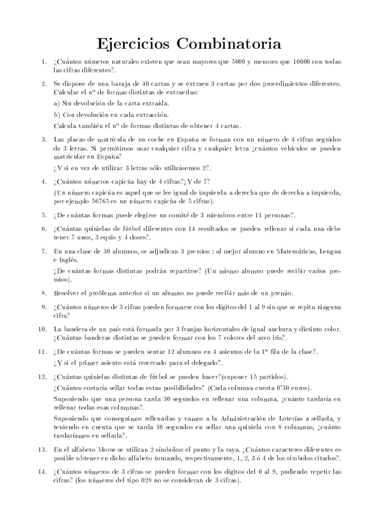 Ejercicios de Combinatoria y Probabilidad | PDF | Jugando a las cartas ...