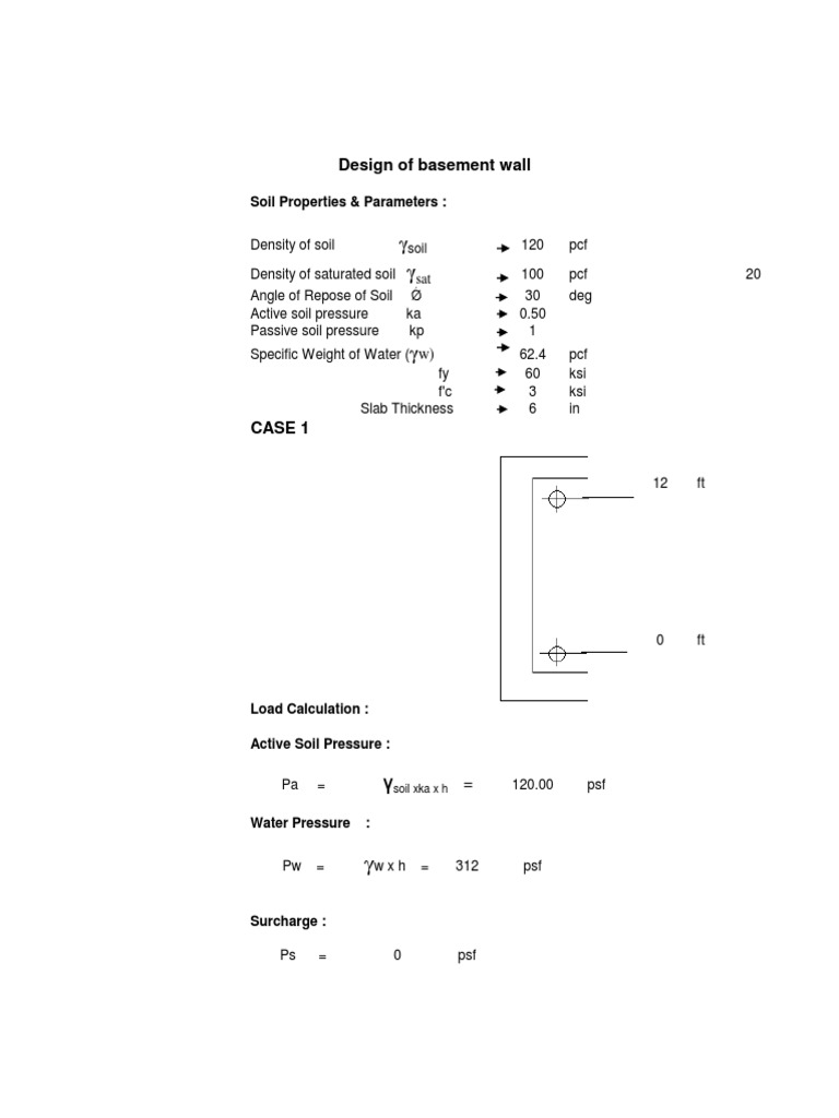 Design of Basement Wall: Soil Properties & Parameters | PDF