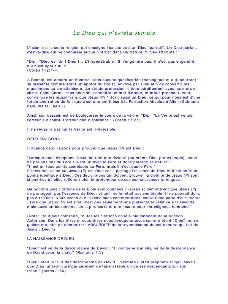 Le Dieu Qui N Exista Jamais Coran Islam