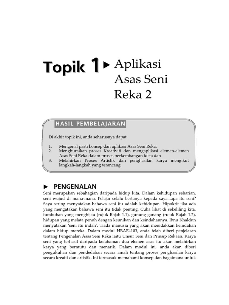 Topik 1 Aplikasi Asas Seni Reka | PDF
