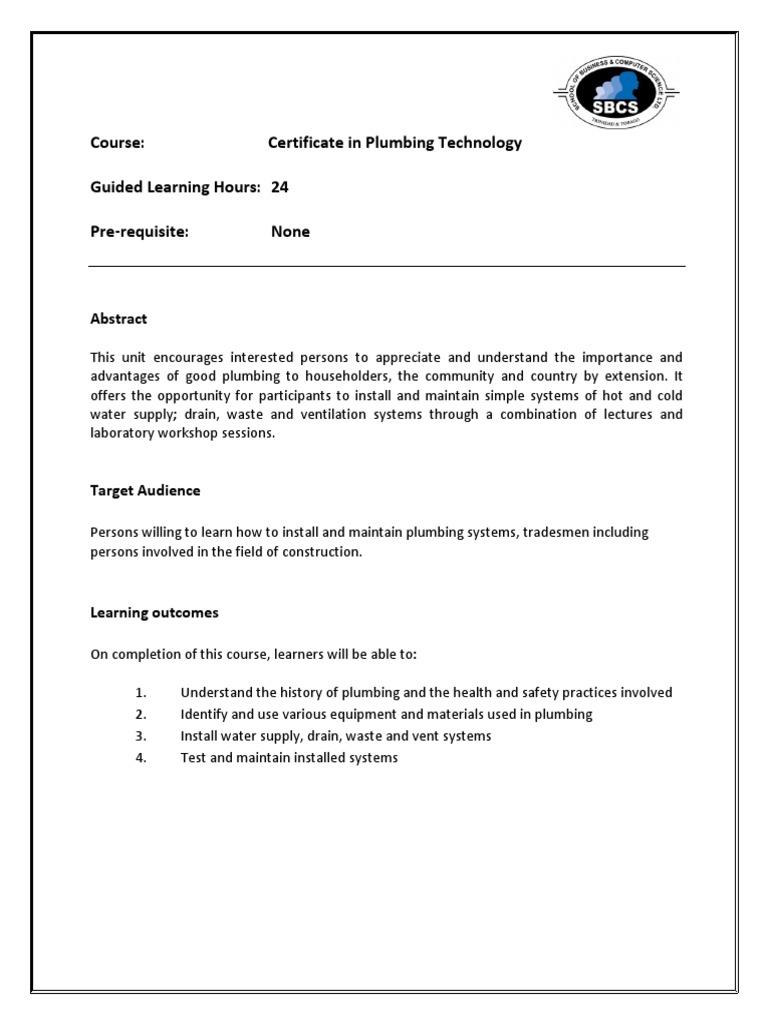 Certificate in Plumbing Technology(1) Plumbing Tap (Valve)