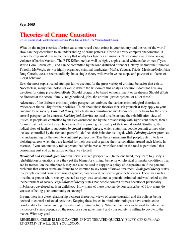 what are the five theories of crime causation