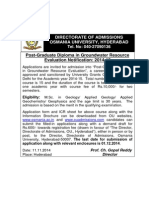 Osmania University Post-Graduate Diploma in Groundwater Resource Evaluation Admission Notification 2014-15