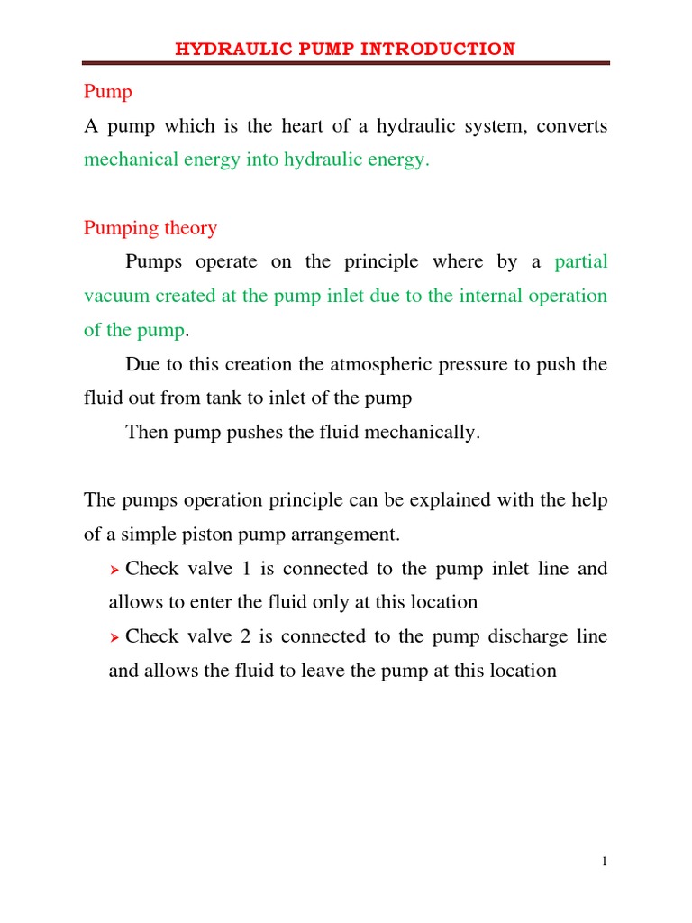 Hydraulic Pump Basics and Operation | PDF