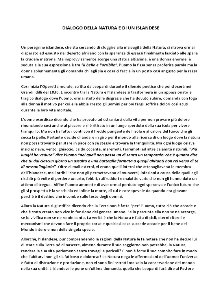 Dialogo Della Natura E Di Un Islandese Analisi