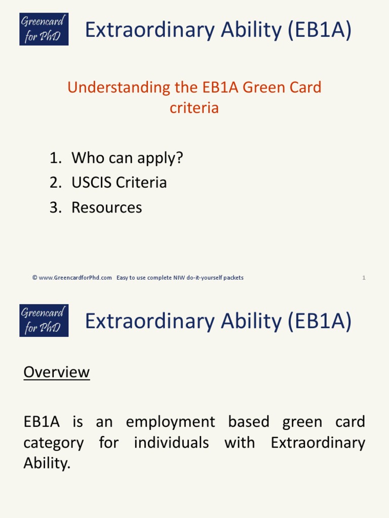 Understanding The Extraordinary Ability EB1A Green Card PDF 