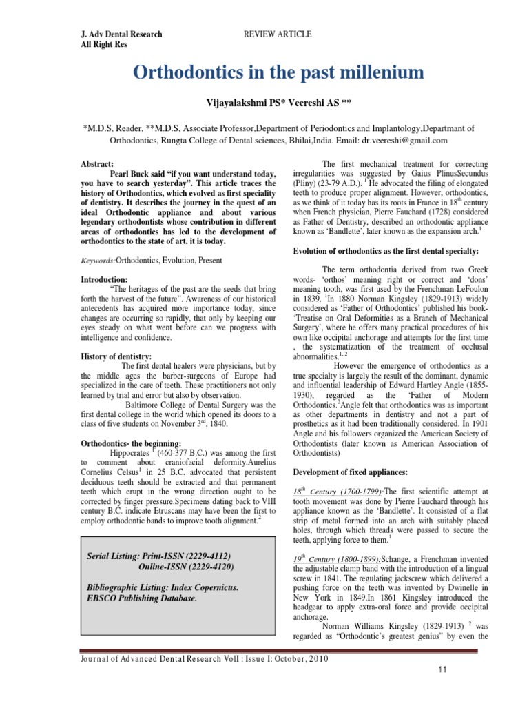 History of Orthodontics Evolution | PDF | Orthodontics | Dentistry