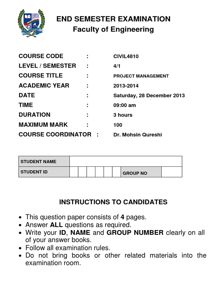 Civil Engineering Project Management Exam | PDF | Business | Science