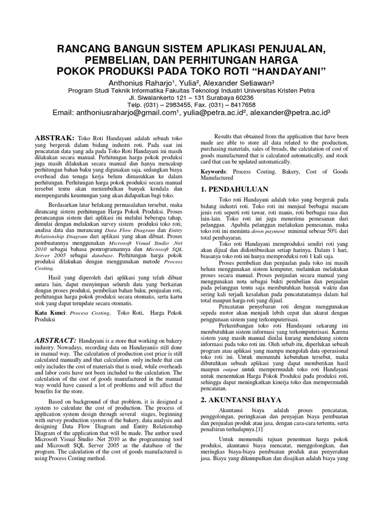 Rancang Bangun Sistem Aplikasi Penjualan Pembelian Dan Perhitungan Harga Pokok Produksi Pada Toko Roti Handayani