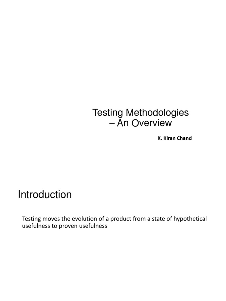 Testing Methodologies An Overview K. Kiran Chand PDF Software