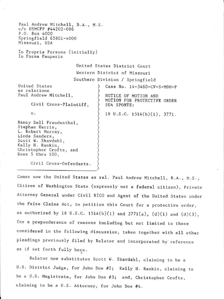 Notice And Motion And Motion For Protective Order Sua Sponte 