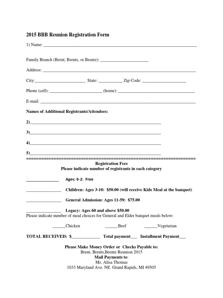 2015 Bbbregistration Form | PDF
