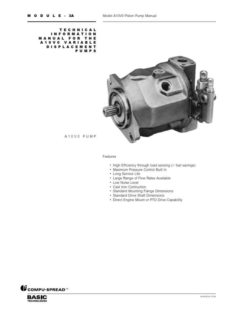 A10v0 Variable Displacement Piston Pump | PDF | Pump | Transmission ...