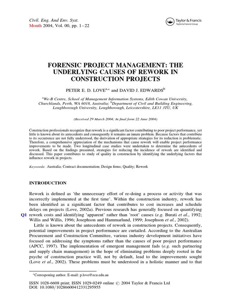 Causes and Costs of Construction Rework | PDF | Quality Assurance ...