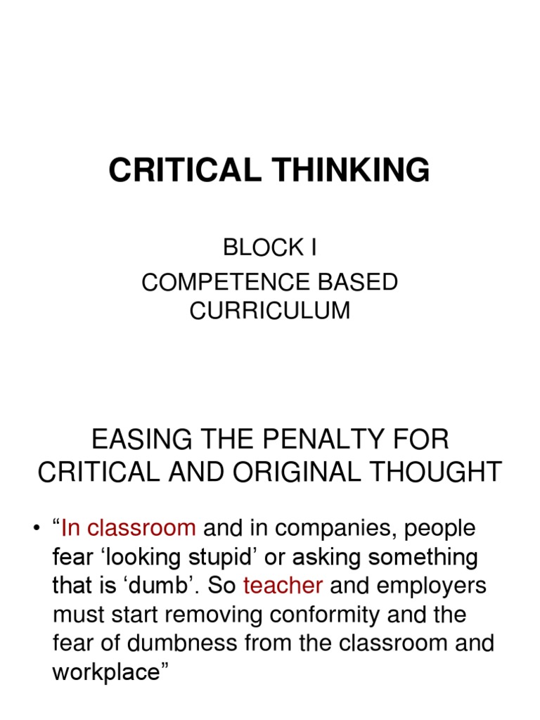 Critical Thinking: Block I Competence Based Curriculum | PDF
