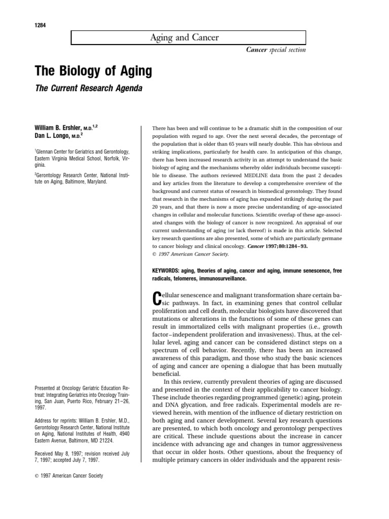 The Biology of Aging: The Current Research Agenda | PDF