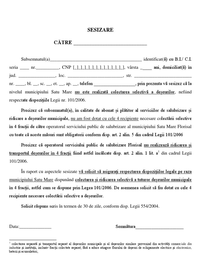 Sesizare Colectare Selectiva | PDF