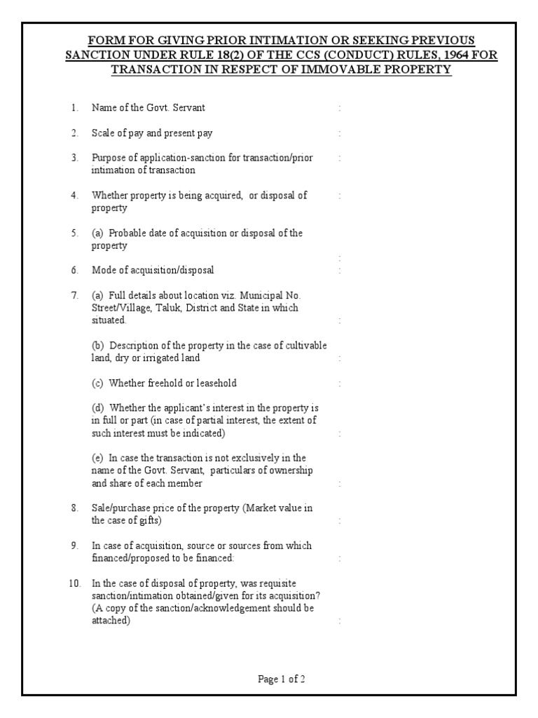 Prior Intimation Form for Property Transactions | PDF | Mergers And ...