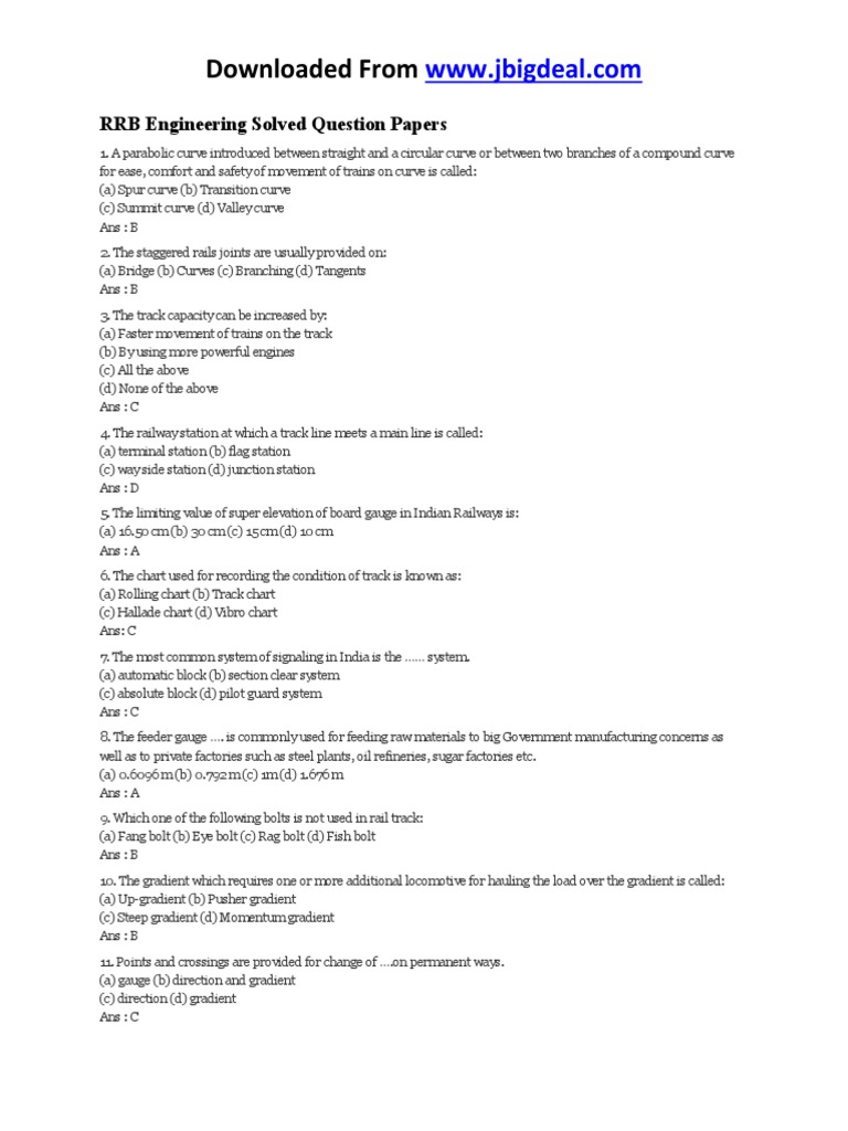 RRB Engineering Solved Papers Guide | PDF