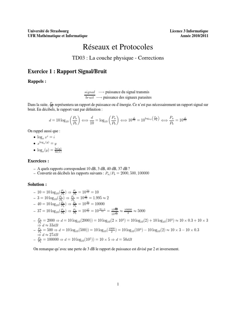 Td Corrections Couche Physique Debit Binaire Modulation