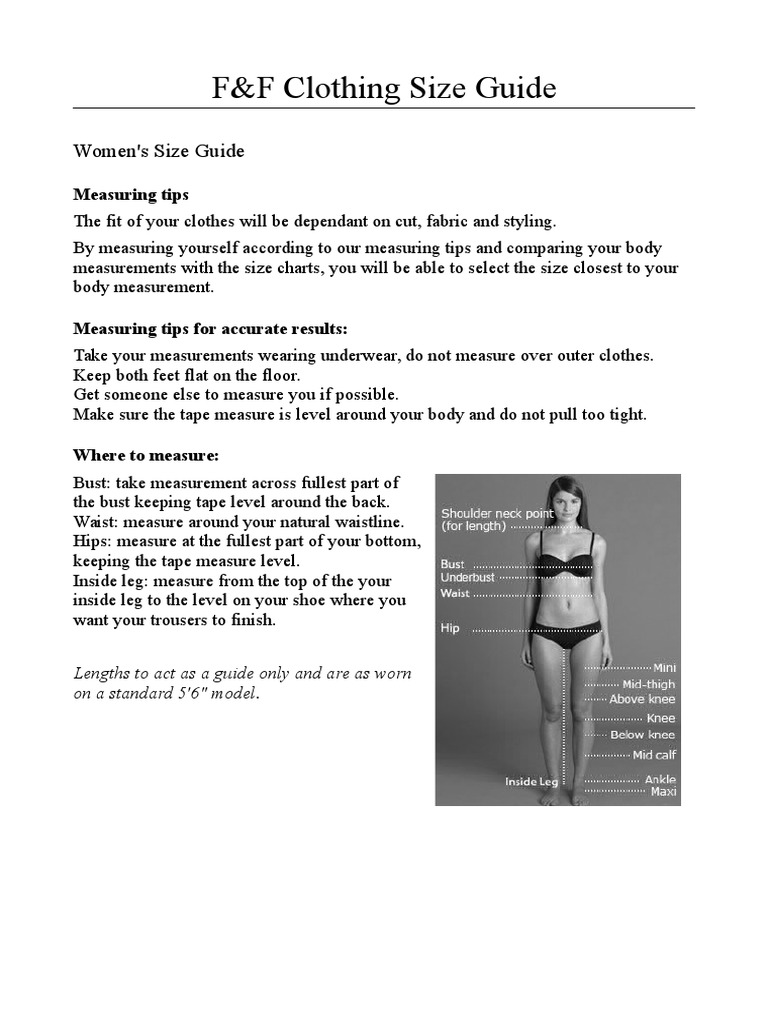 F&F Clothing Size Guide, PDF, Clothing