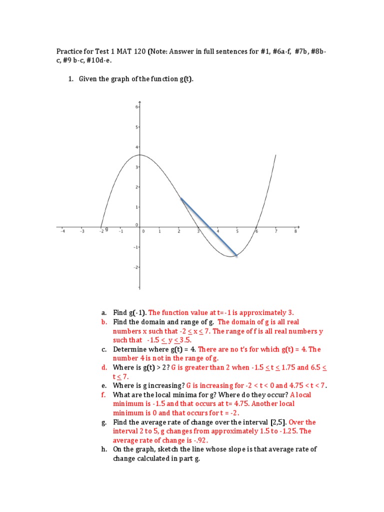 Answers For Practice For Test 1 Mat 120 Function Mathematics