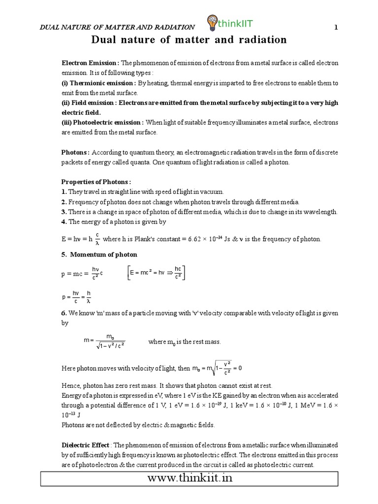 Dual Nature of Matter and Radiation | PDF | Photoelectric Effect | Photon