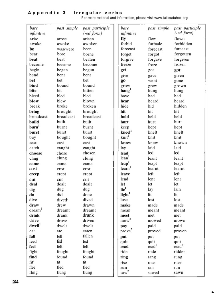 Irregular Verbs | PDF | Language Mechanics | Morphology
