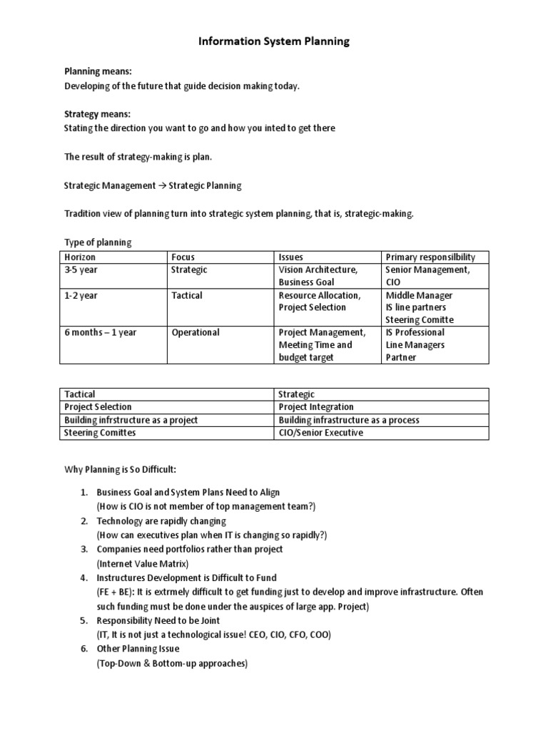 Strategic Information System Planning | PDF