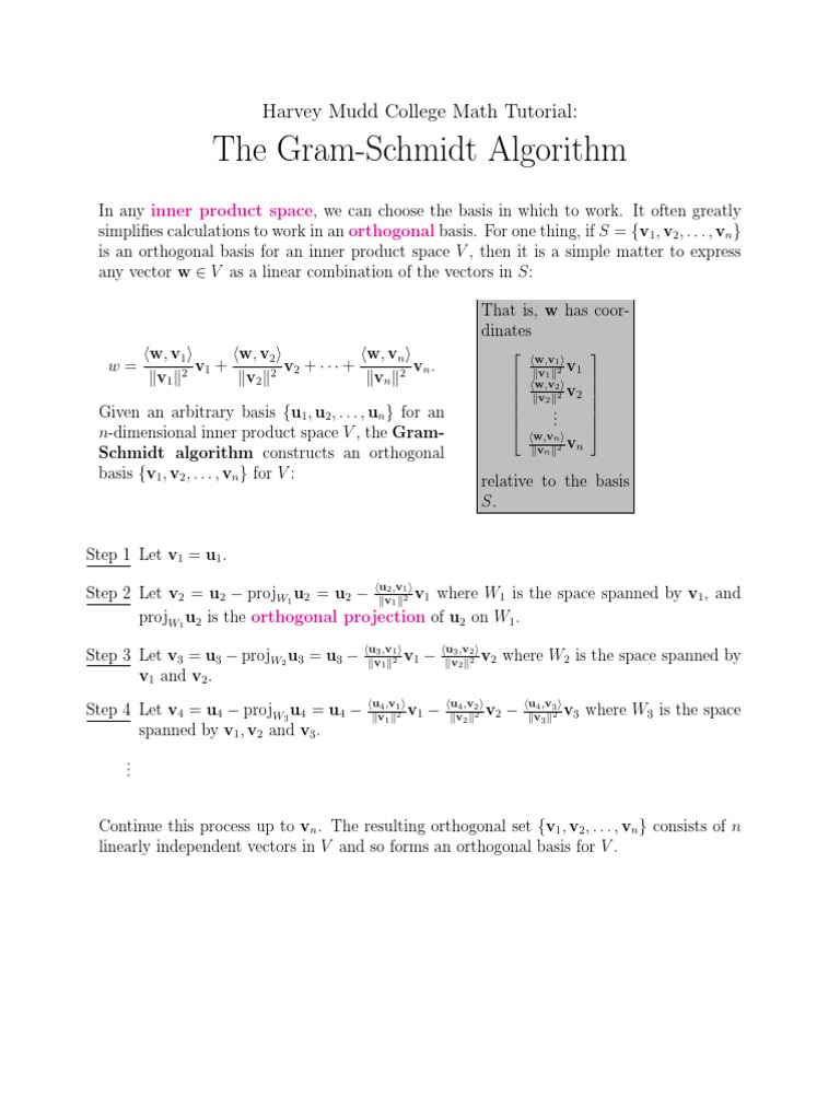 Harvey Mudd - Gram-Schmidt Algorithm | PDF | Basis (Linear Algebra ...