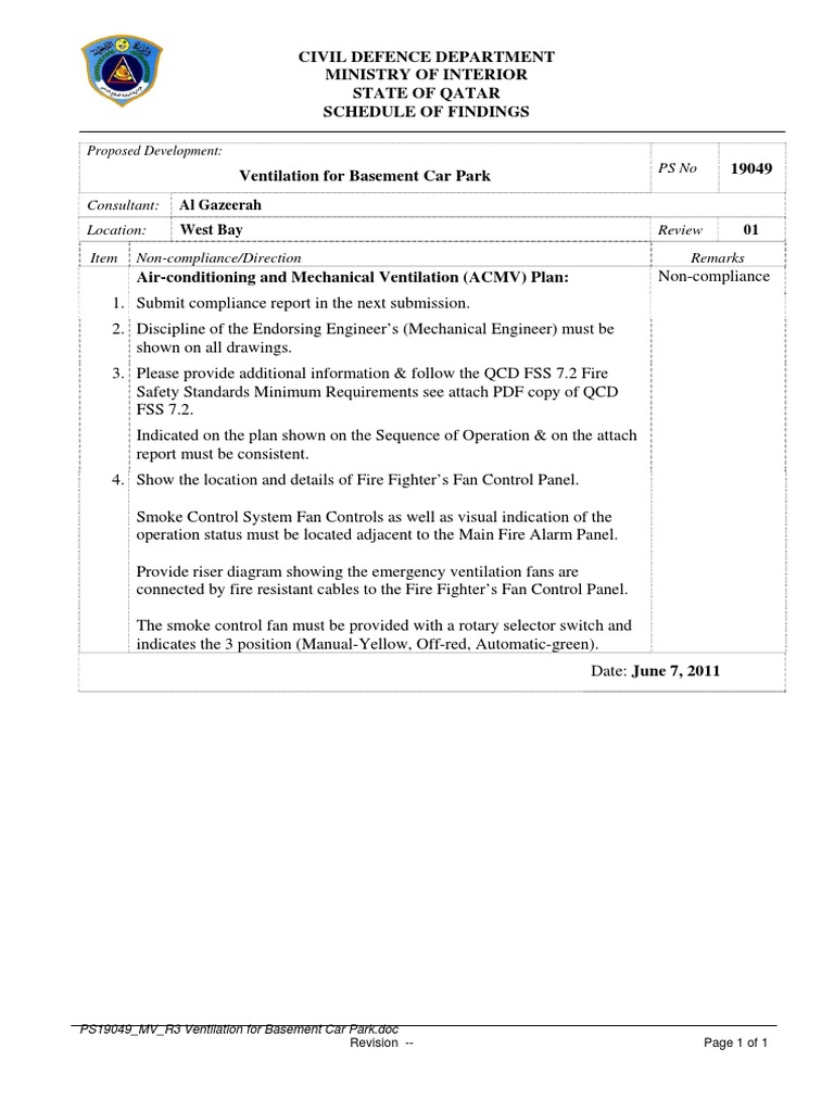 Qatar Civil Defense Code For Ventilation | PDF | Ventilation ...