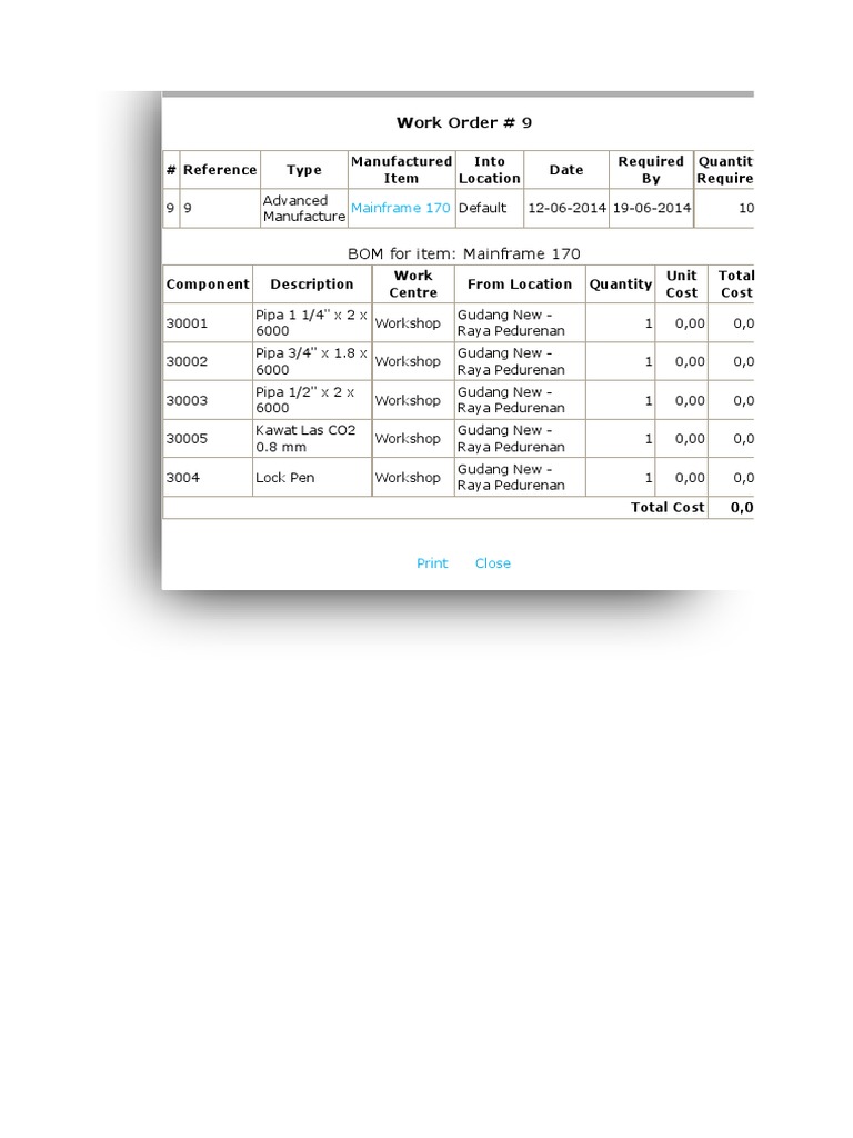 Work Order #9 for Mainframe 170 Assembly | PDF
