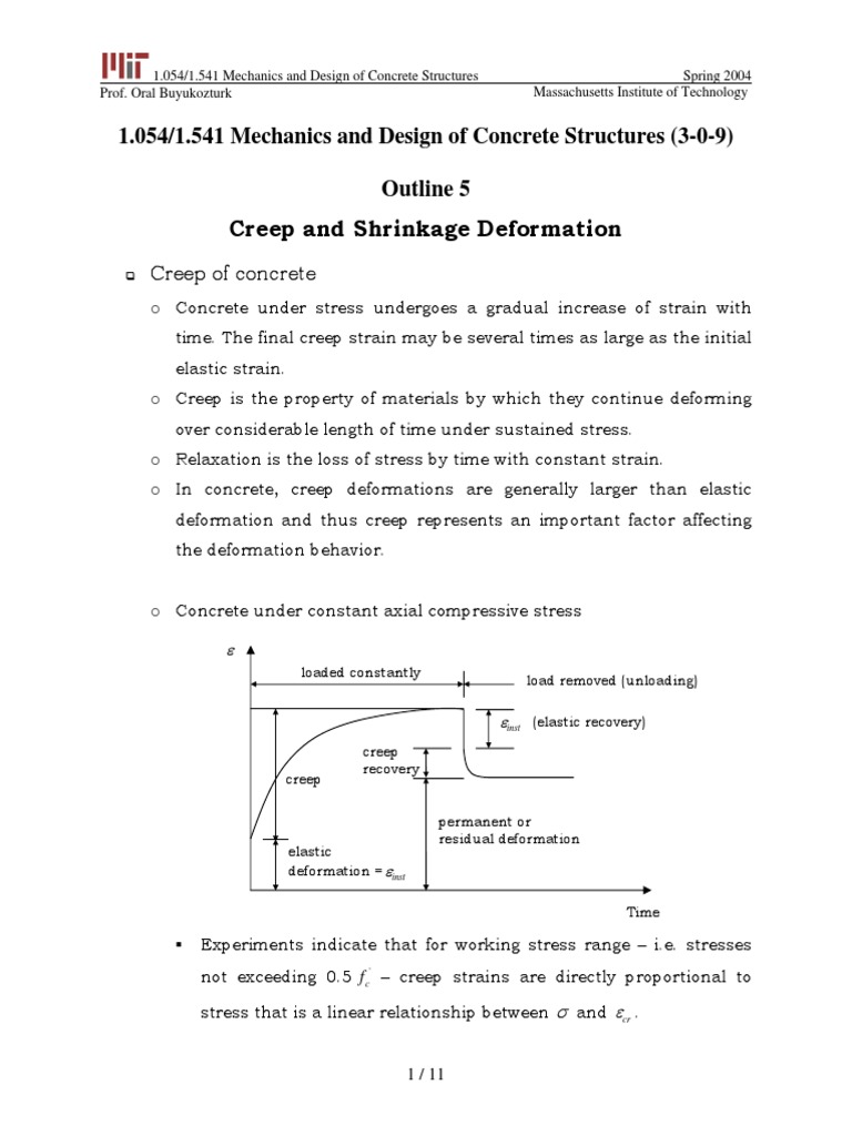 Creep and Shrinkage Deformation Creep (Deformation) Elasticity (Physics)