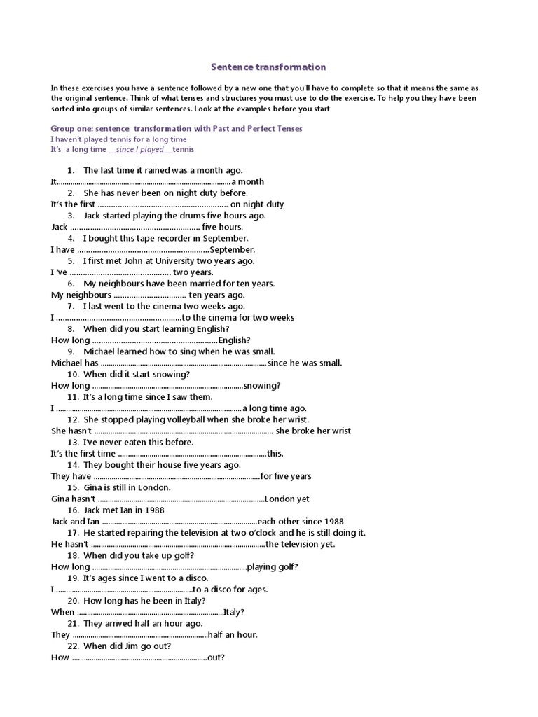 Sentence Transformation Exercises | PDF | Ellipsis | Morphology