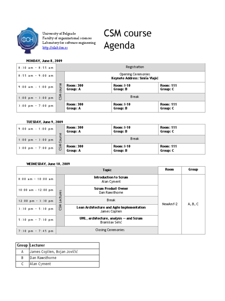 CSM Course Agenda June 2009 | PDF