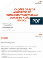 Aplicações de aços inoxidáveis no processo produtivo de usinas de açúcar e álcool